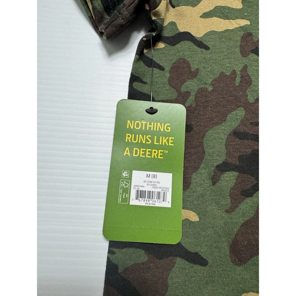 John Deere Kids Camo Logo T-Shirt Size M (8) Green Short Sleeve NWT